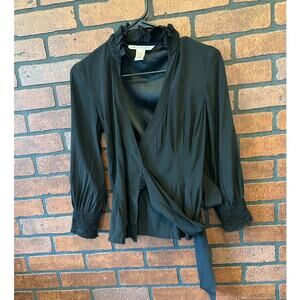 Diane Von Furstenberg Black Graciela Silk Wrap Blouse Victorian Size 2